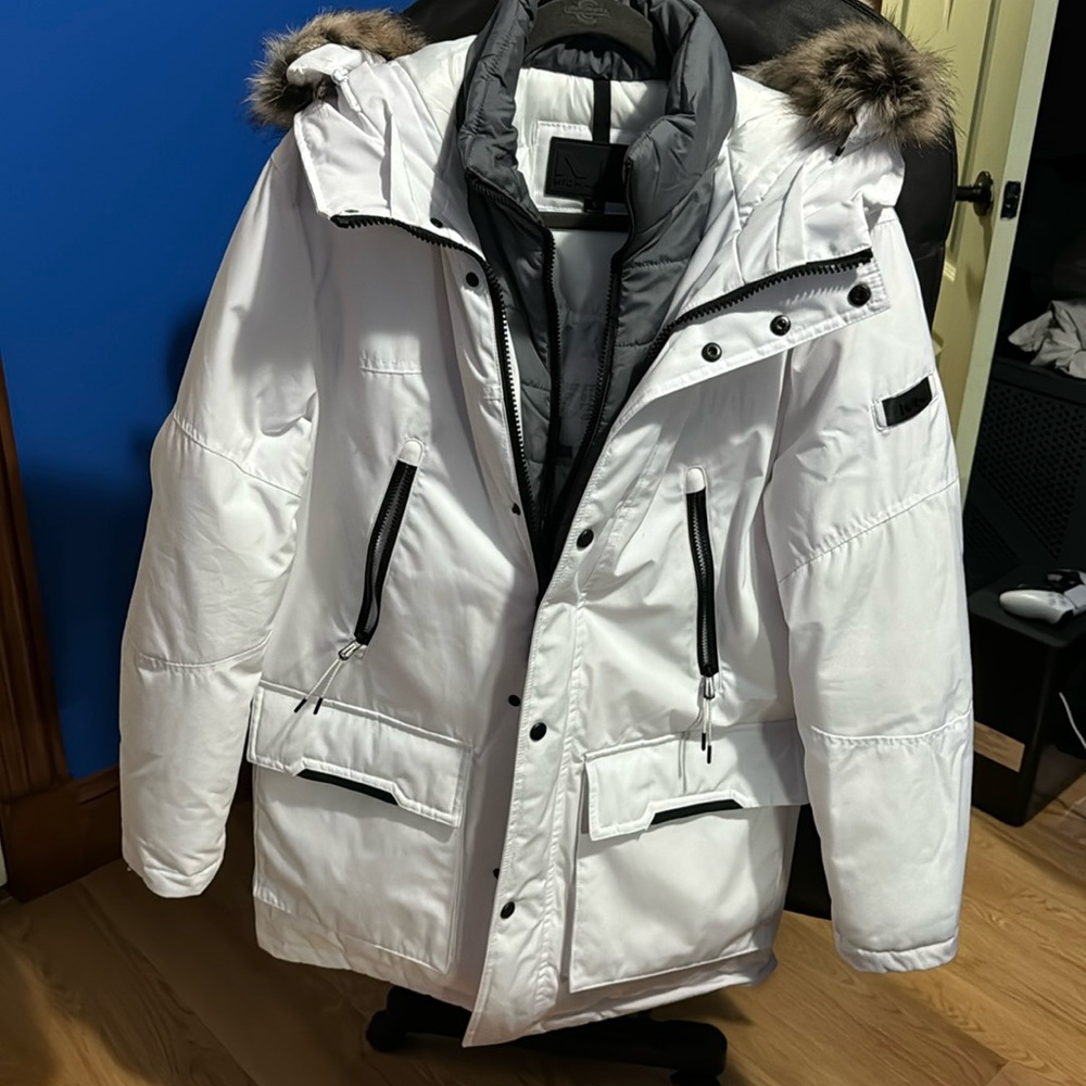 Men Michael Kors Benson Faux Fur Trim Woven Parka